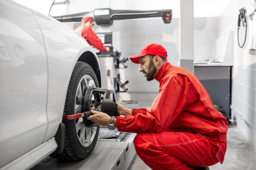 Wheel alignment service at Dr. Tyres garage in Glasgow