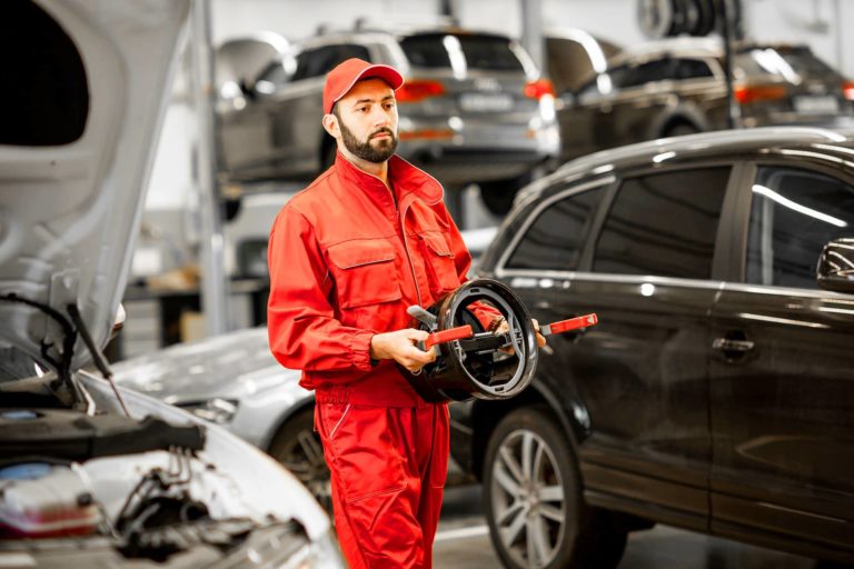 Professional wheel alignment service at Dr. Tyres garage in Glasgow.